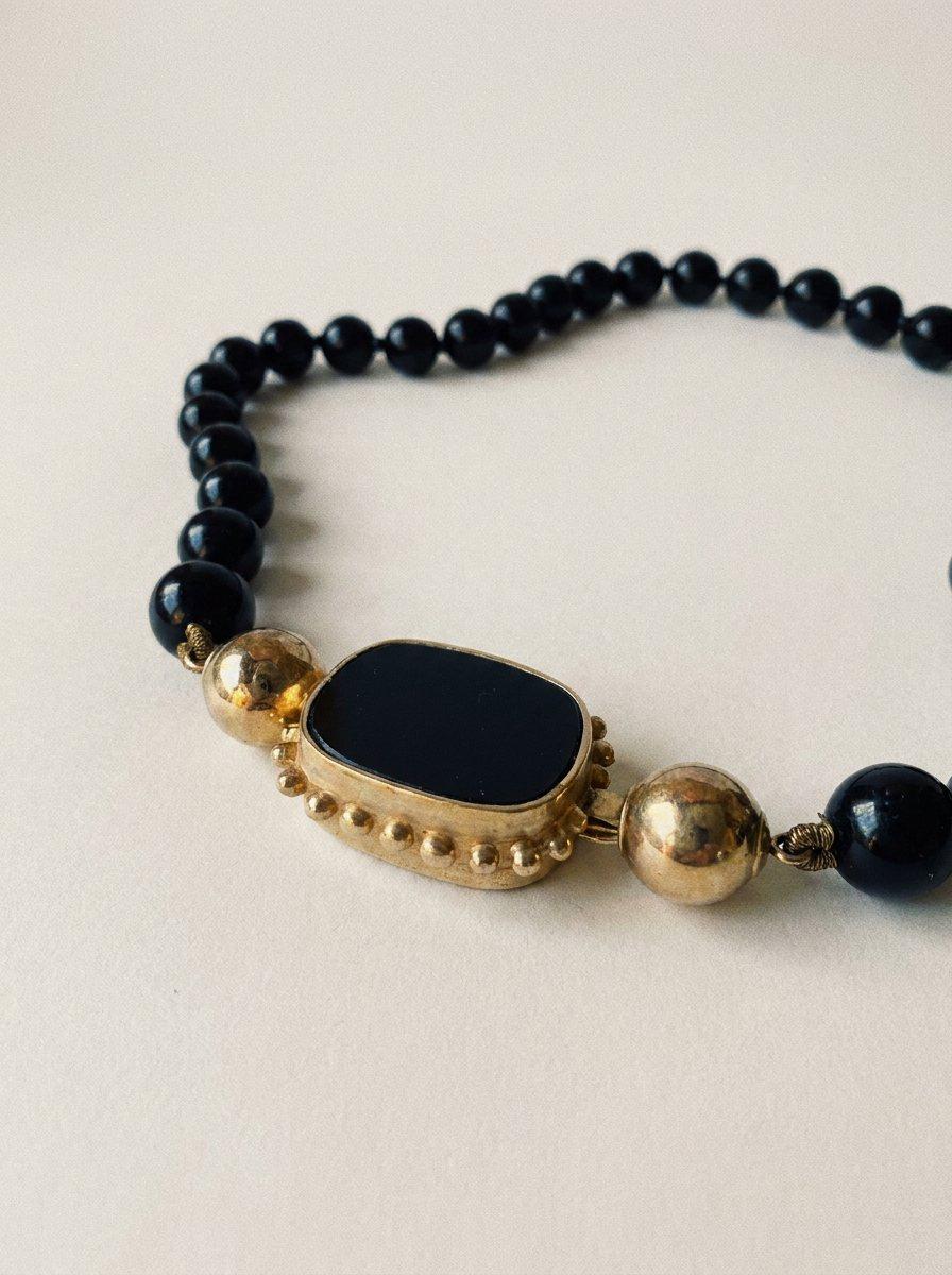 14K Gold Onyx Bead Choker