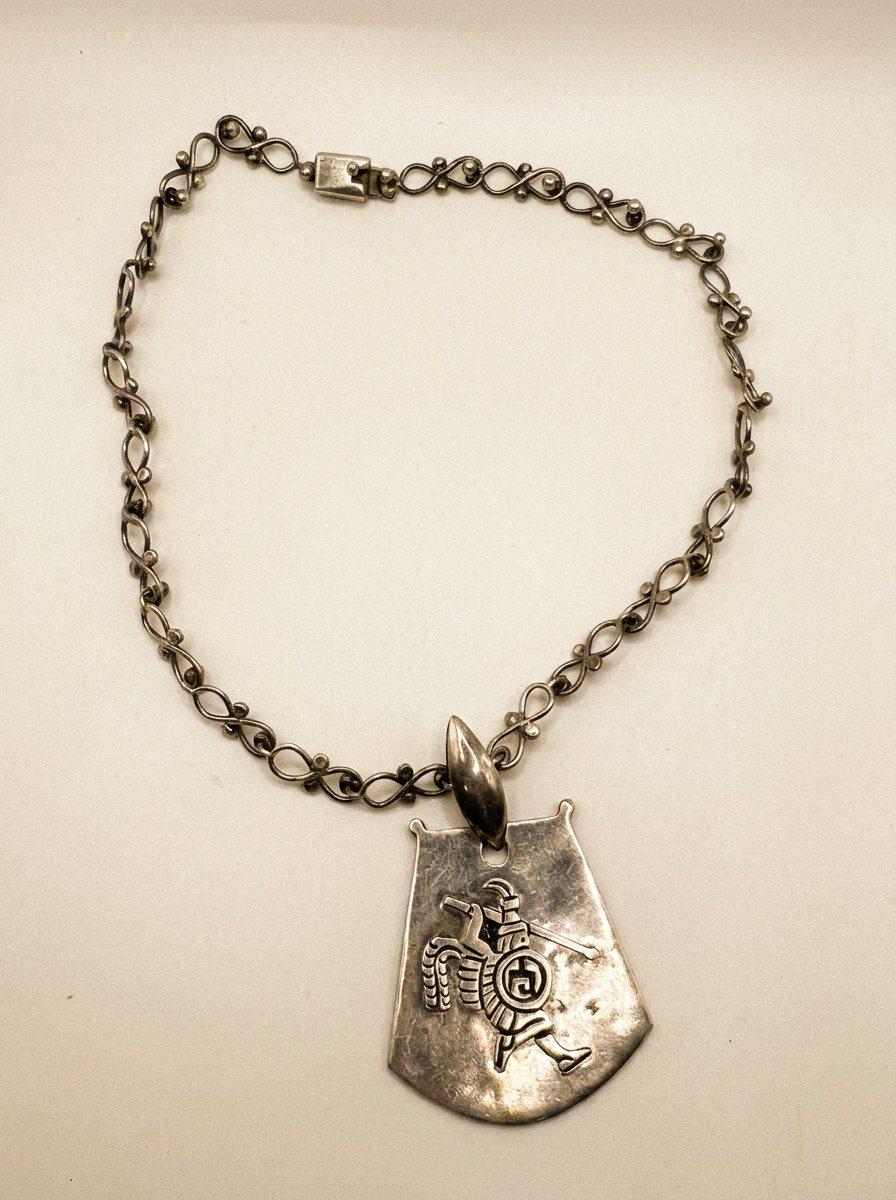 Sterling Aztec Eagle Warrior Necklace